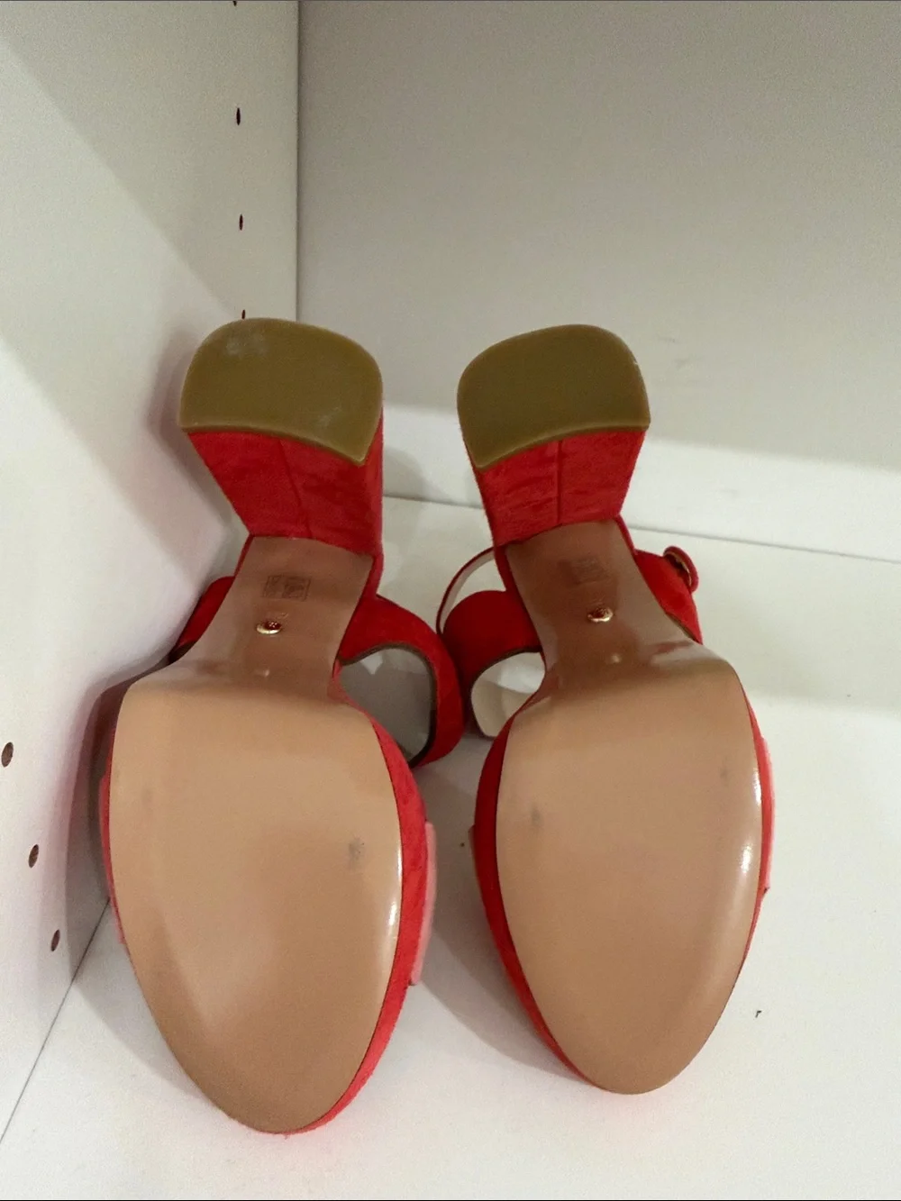 Two-Tone Red and Pink Suede Platform Sandals with Block Heel